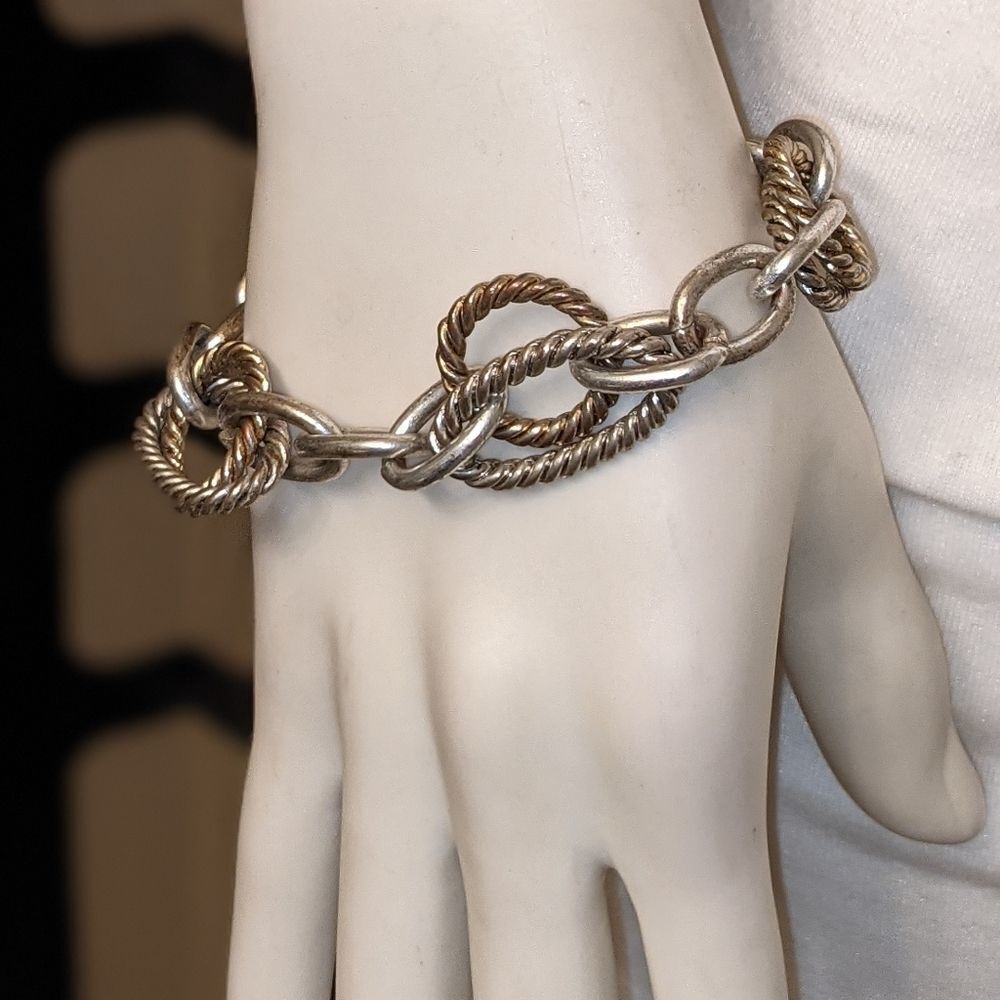 Vintage silvertone patterned loops bracelet